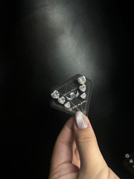 Trio  Coração de Brincos em Zircônia