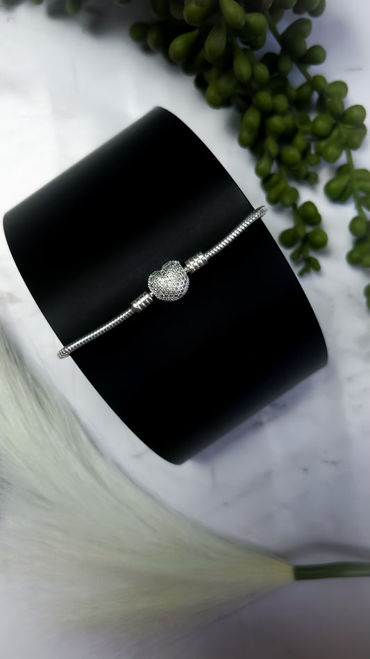 Pulseira Pandora coração cravejado